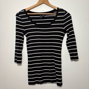 Cynthia Rowley Black & White Striped Top Scoop Neck 3/4 Sleeve Women’s Medium
